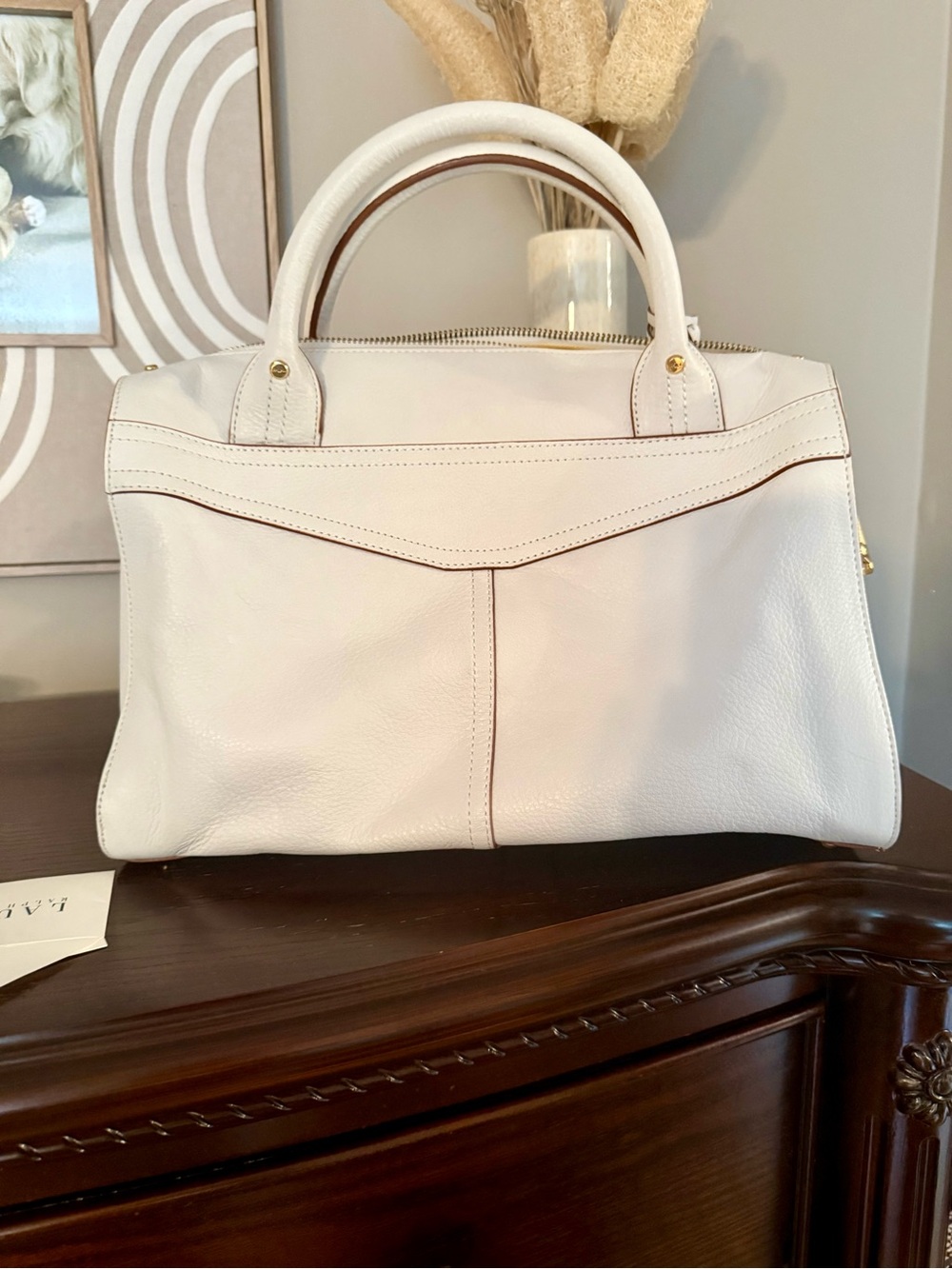 Lauren Ralph White Leather Satchel with Gold-Tone Accents - Picture 3 of 5
